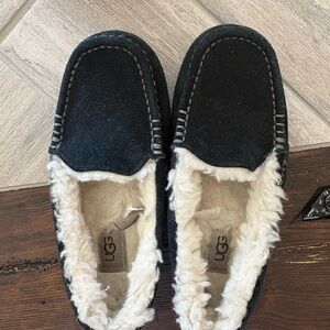 UGG Black Suede Moccasins with Cream Shearling